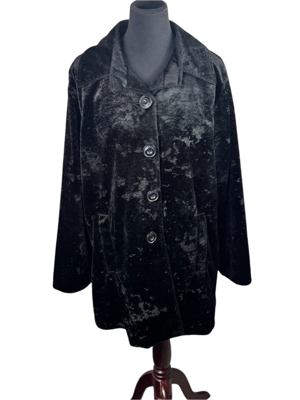 Karen Kane Black Crushed Velvet Collared Duster Jacket Coat Plus Size 2X